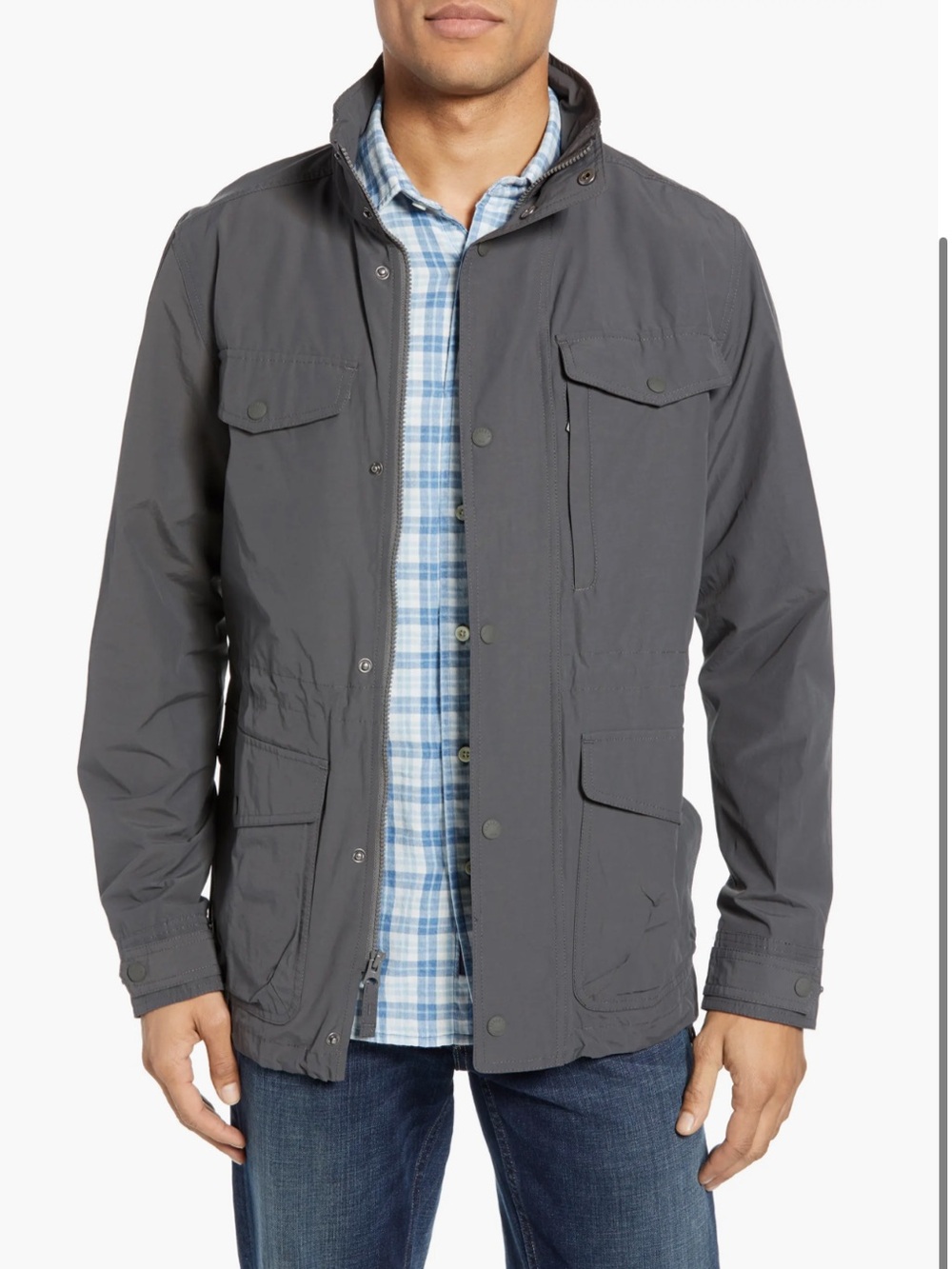 Faherty 60/40 Water Resistant Hooded Jacket Mens S Small Gray Gorpcore Outdoor